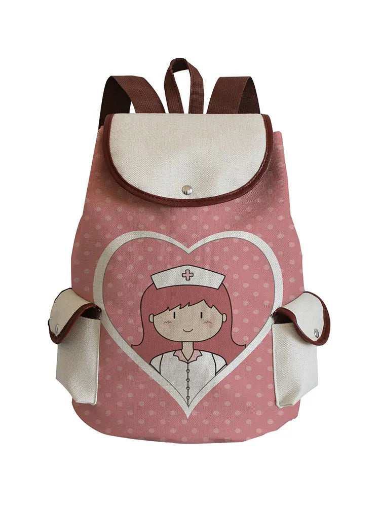 Cartoon Nurse Printed Backpack Girls School Bag For Teenager Drawstring Rucksack