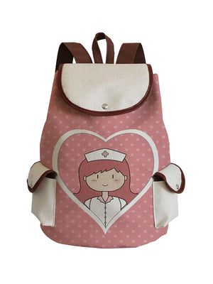 Cartoon Nurse Printed Backpack Girls School Bag For Teenager Drawstring Rucksack
