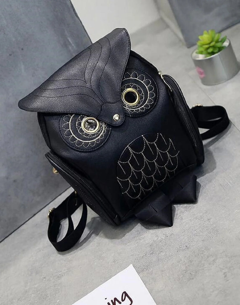 Cartoon Owl Flap PU Backpack Shoulder Small Backpack Multi-Function