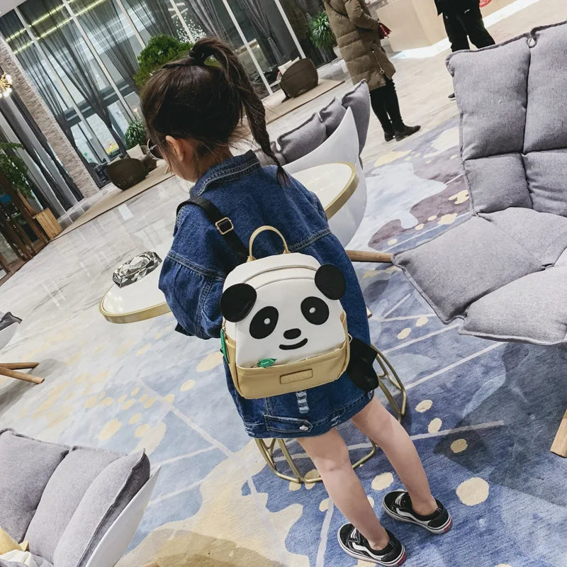Cartoon Panda Children's Backpack PU Girls Boys School Bags Pattern Backpack