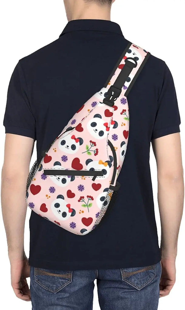 Cartoon Panda Pattern Sling Bag for Travel Hiking