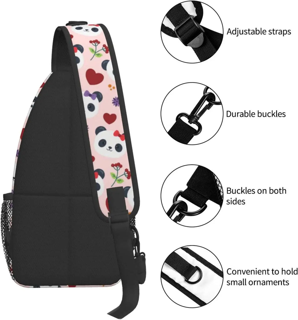 Cartoon Panda Pattern Sling Bag for Travel Hiking