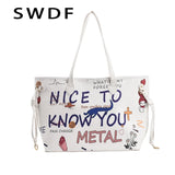 Cartoon Pattern Tote Bag PU Leather Women's Handbags Shopper Shoulder Bag