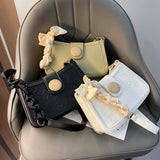 Cartoon Pattern Embossed Shoulder Bag for Women Silk Scarf Zipper