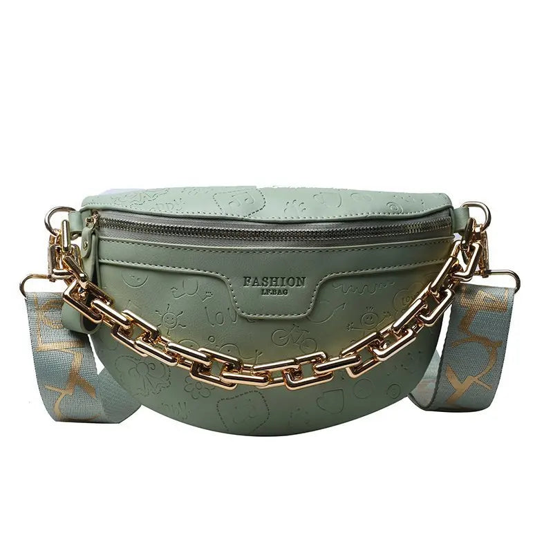 Cartoon Pattern PU Leather Waist Pack for Women Chain Fanny Pack