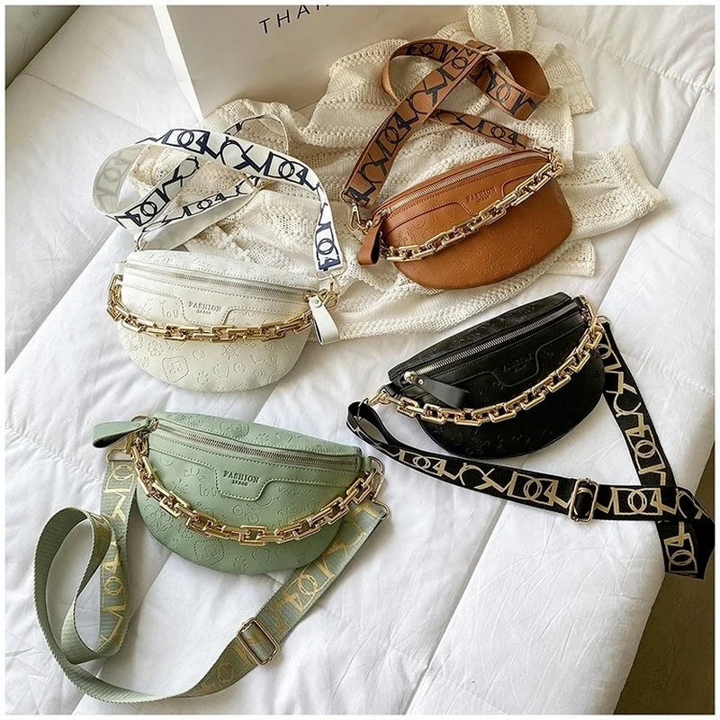 Cartoon Pattern PU Leather Waist Pack for Women Chain Fanny Pack