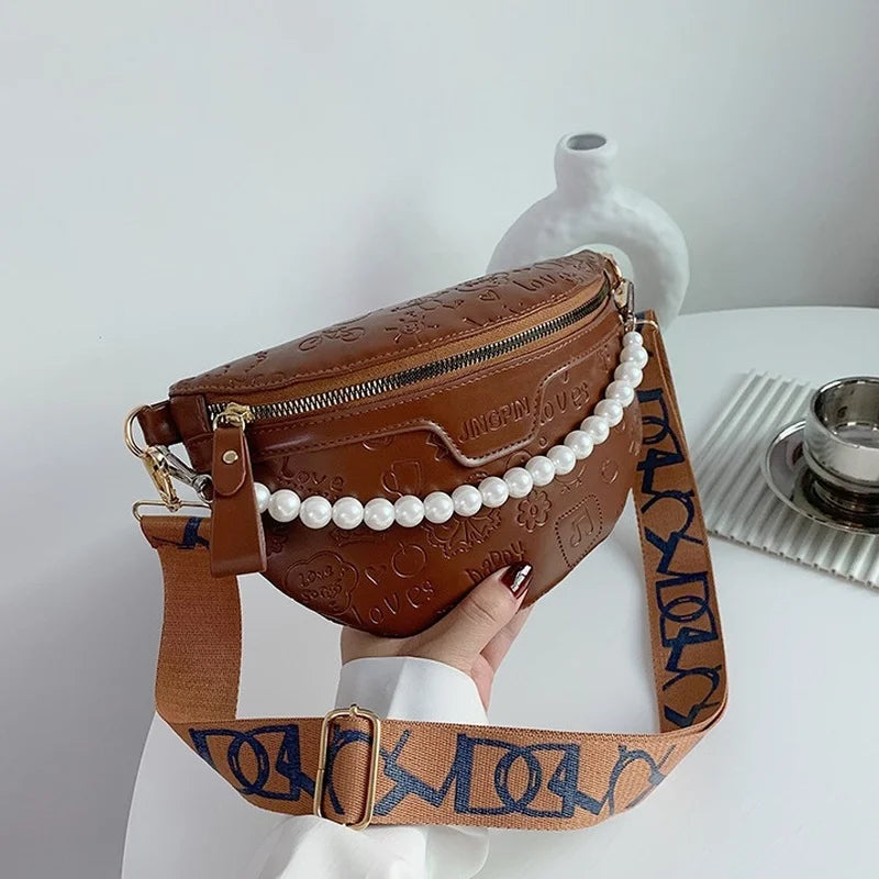 Cartoon Pattern Beaded Chain Fanny Pack for Women