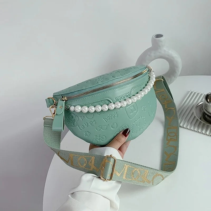 Cartoon Pattern Beaded Chain Fanny Pack for Women