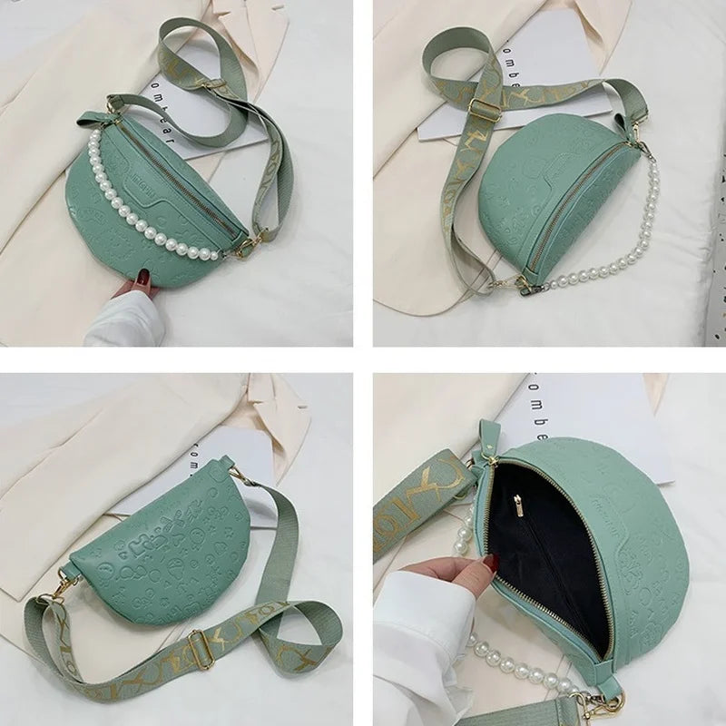 Cartoon Pattern Beaded Chain Fanny Pack for Women