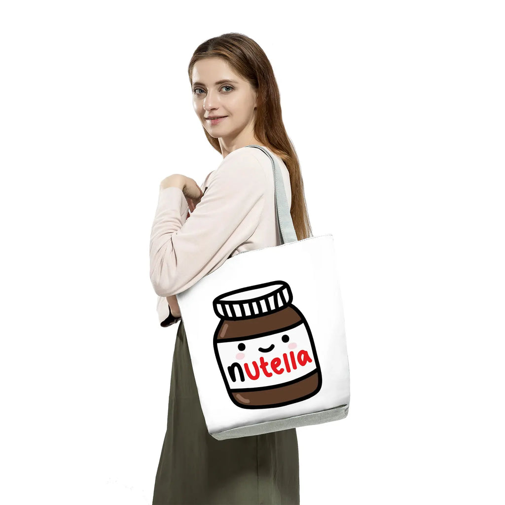 Cartoon Peanut Butter Print Tote Bag Eco Friendly Portable Shopping Bag