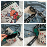 Cartoon Pattern Waist Bag Women's Leather Fanny Pack Crossbody Pouch Purse