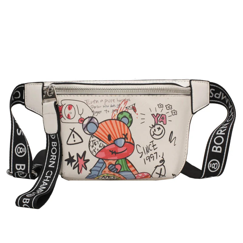 Cartoon Pattern Waist Bag Women's Leather Fanny Pack Crossbody Pouch Purse