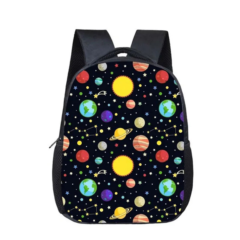 Cartoon Planet Galaxy Print 12Inch School Bag for Kids