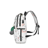 Cartoon Print Canvas Backpack 3 Pcs Set Women School Bags USB Charging