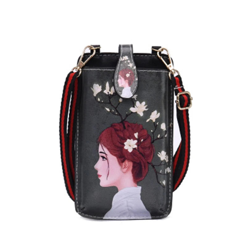 Cartoon Print Cell Phone Bag Mini Messenger Shoulder Bag Crossbody