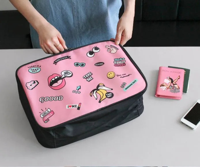 Cartoon Lips Eye Travel Bag Female Large Capacity