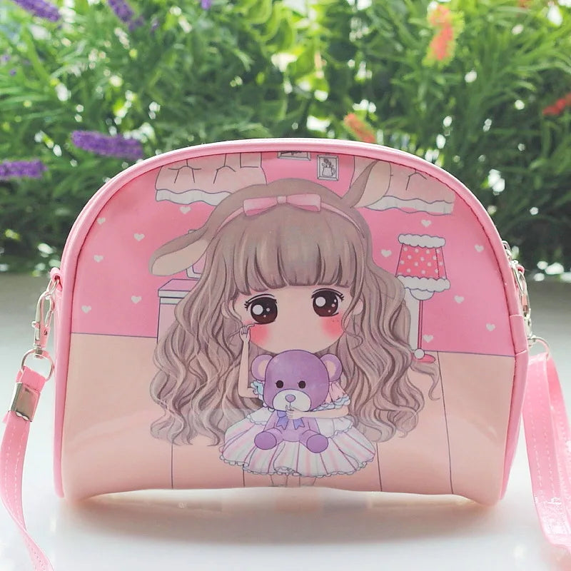 Cartoon Girls Messenger Bag Zipper PU Leather Cross Body Shell Bag