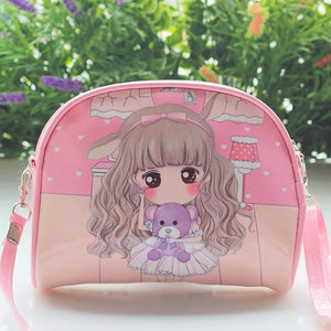 Cartoon Girls Messenger Bag Zipper PU Leather Cross Body Shell Bag