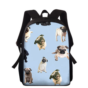 Cartoon Pug Dog Print Tote School Backpack Kids Bagpack Women Floral Laptop Bags