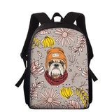 Cartoon Pug Dog Print Tote School Backpack Kids Bagpack Women Floral Laptop Bags