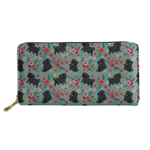 Cartoon Pug Floral Print Long Wallet Zipper Clutch Bag