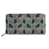 Cartoon Pug Floral Print Long Wallet Zipper Clutch Bag