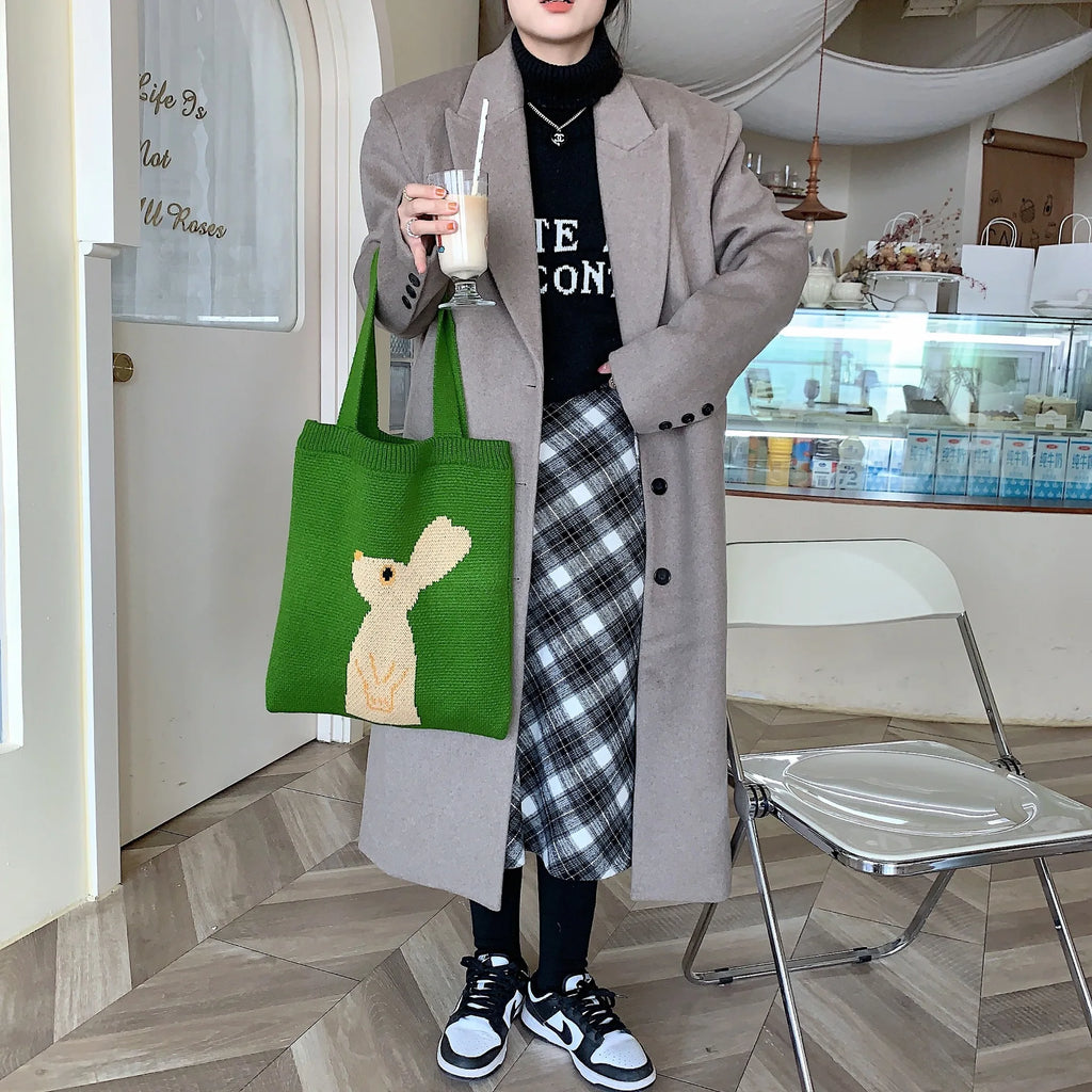 Cartoon Rabbit Knitting Shoulder Bag for Women