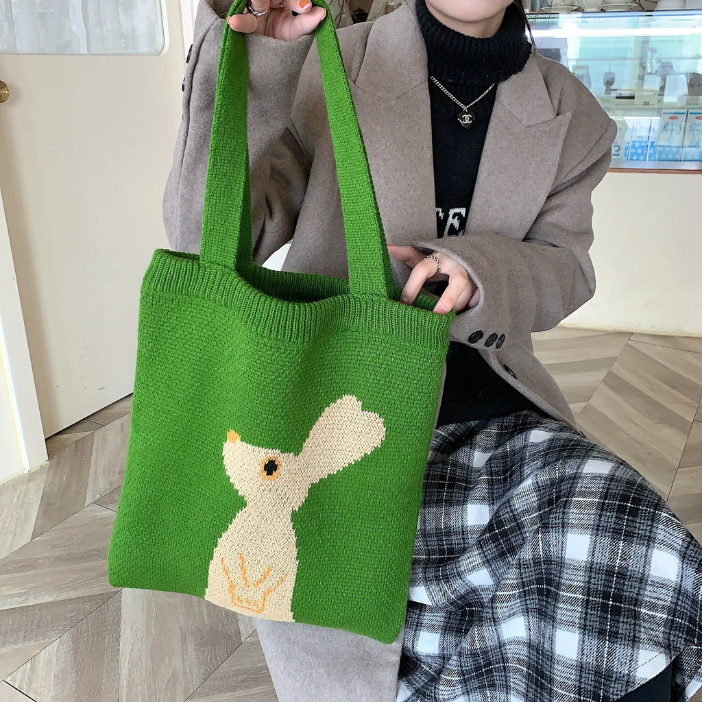 Cartoon Rabbit Knitting Shoulder Bag for Women