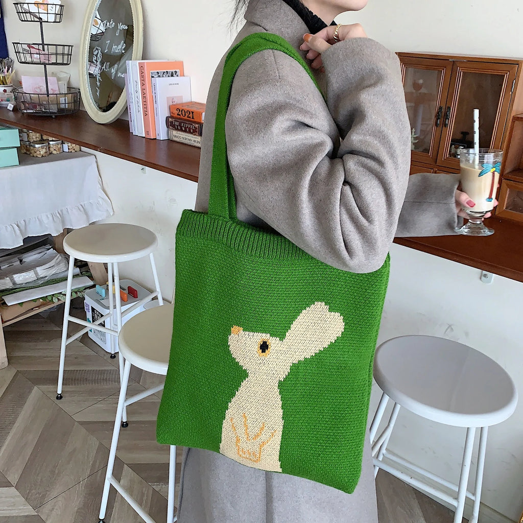 Cartoon Rabbit Knitting Shoulder Bag for Women