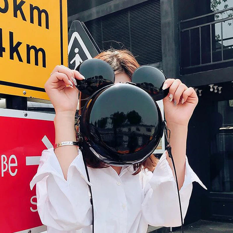 Cartoon Round Bag Handbag High PU Leather Mini Large Ear Round Bag Shoulder Mess