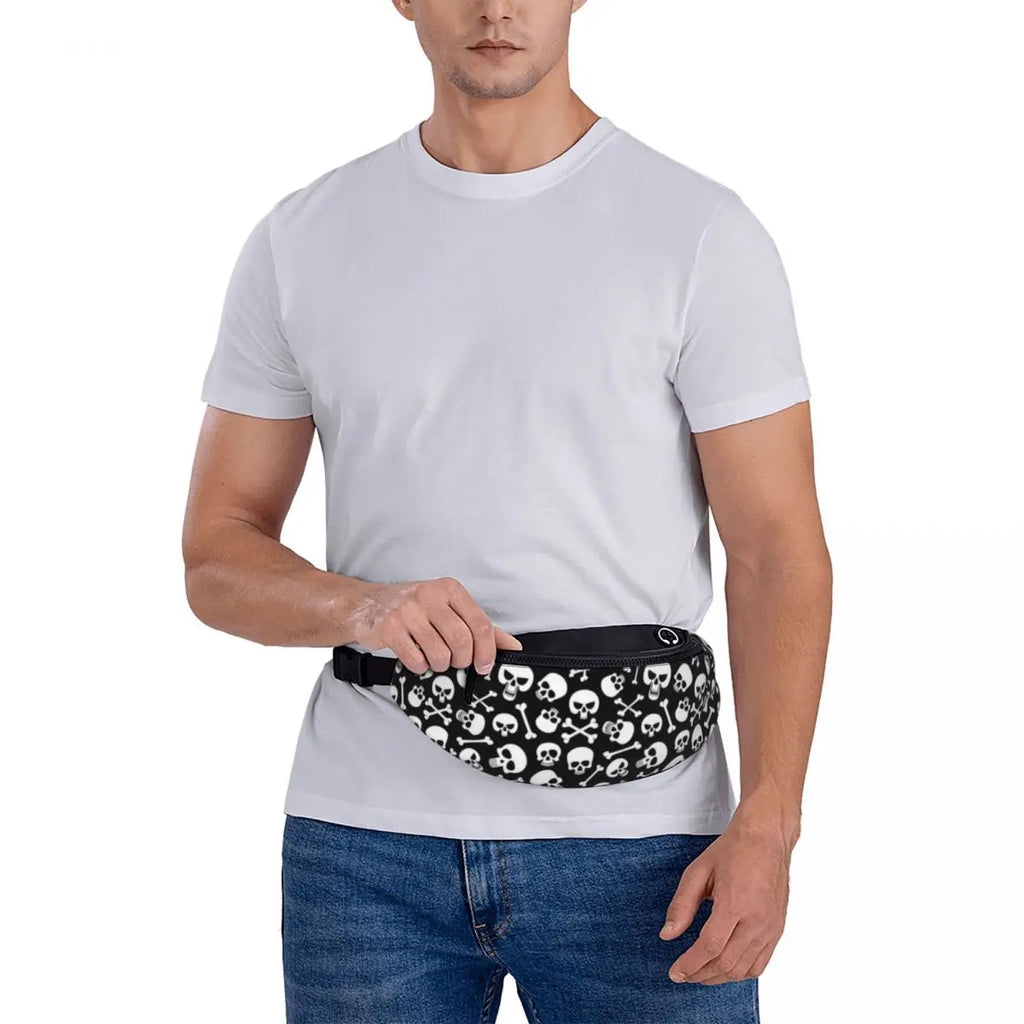 Cartoon Skull Print Waist Bag Bones Pattern Polyester Picture Waist Pack