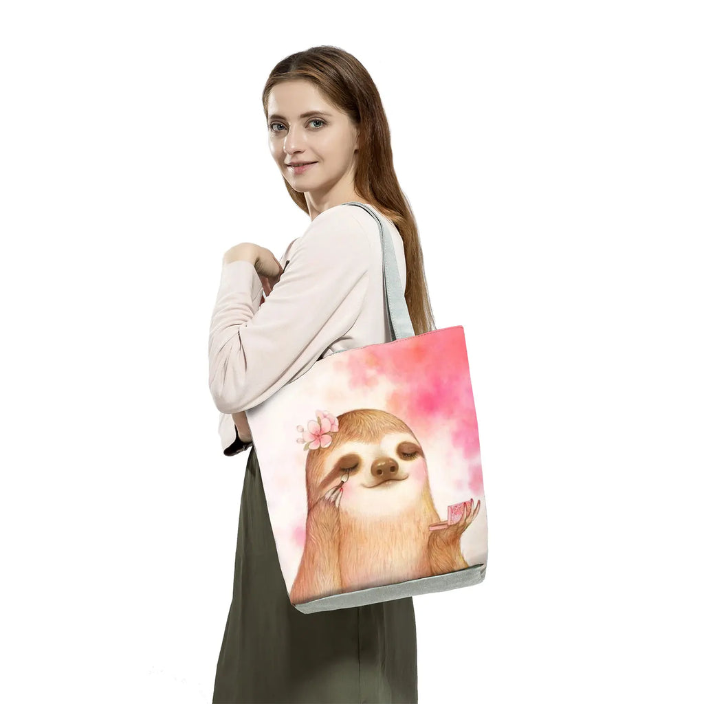Cartoon Sloth Print Women's Shoulder Bag Large Capacity Customizable Tote Bag