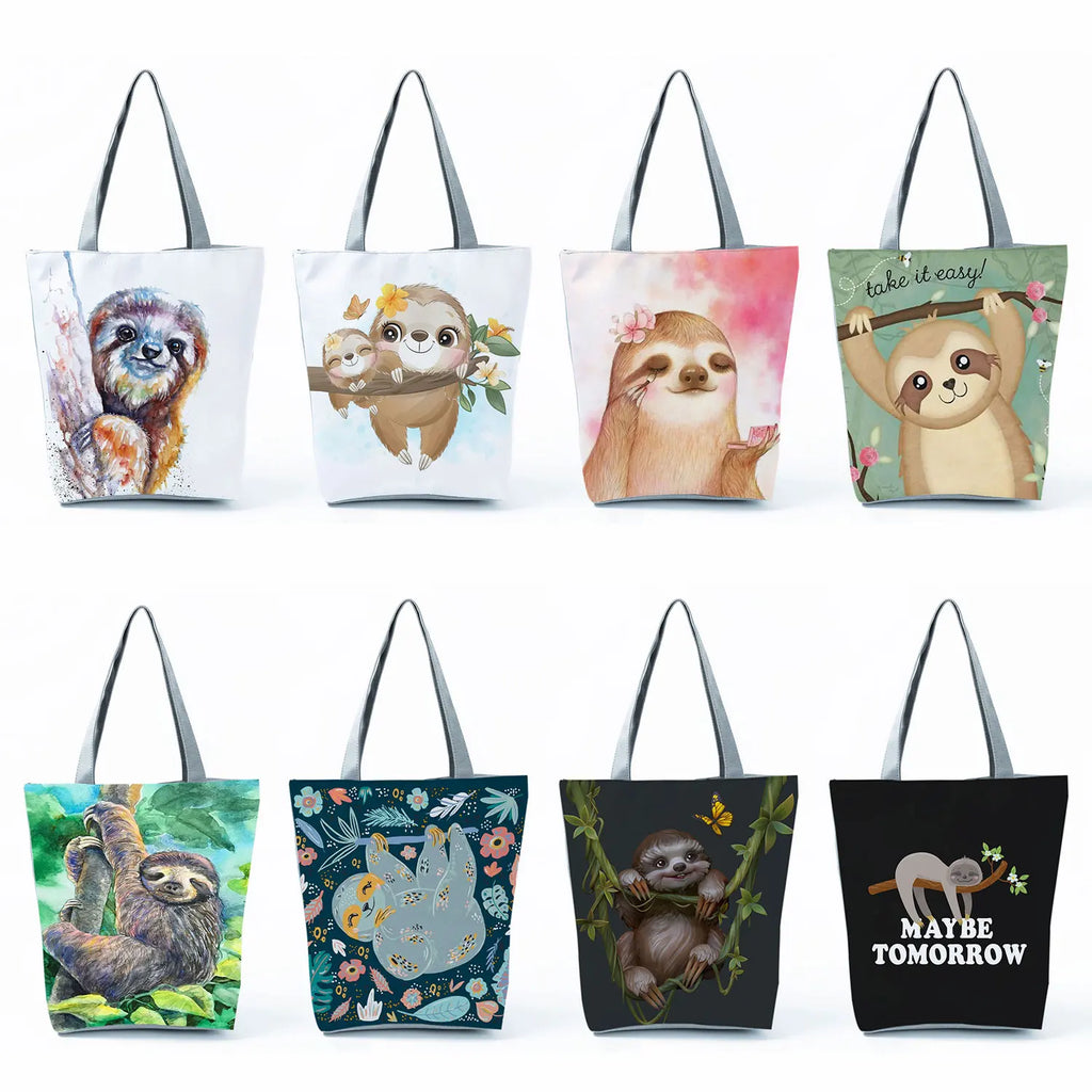 Cartoon Sloth Print Women's Shoulder Bag Large Capacity Customizable Tote Bag