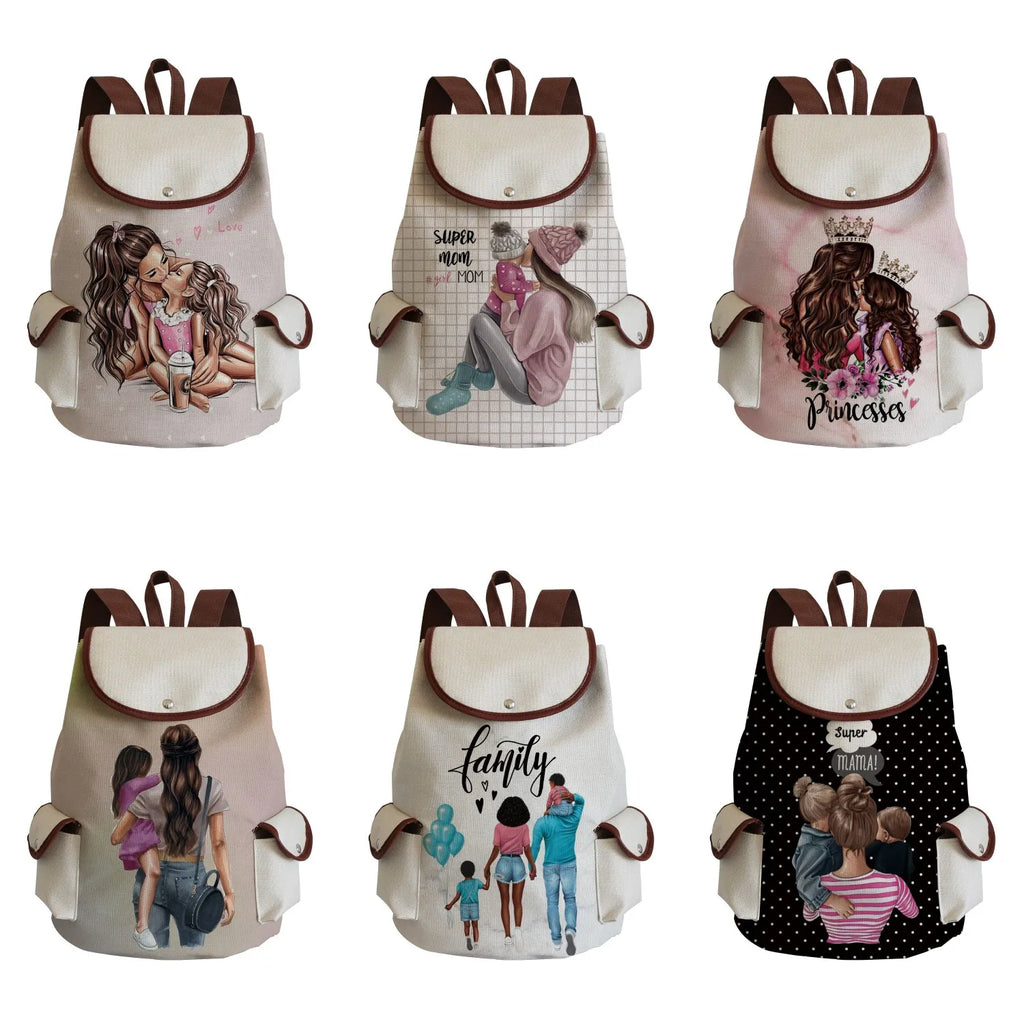 Cartoon Mama Print Backpack for Women
