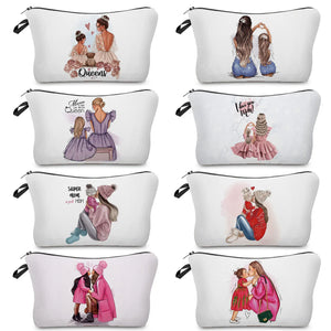 Cartoon Mama Printed Cosmetic Bag Mom And Baby Foldable Women Casual Storage