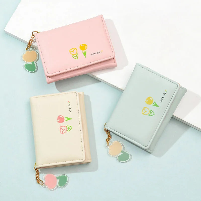 Cartoon Tassel Student Female Purse Clutch Women Three-fold Short Thin Wallet