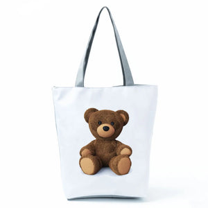 Cartoon Toy Bear Printed Tote Bag Eco Friendly Storage Shopping Bag