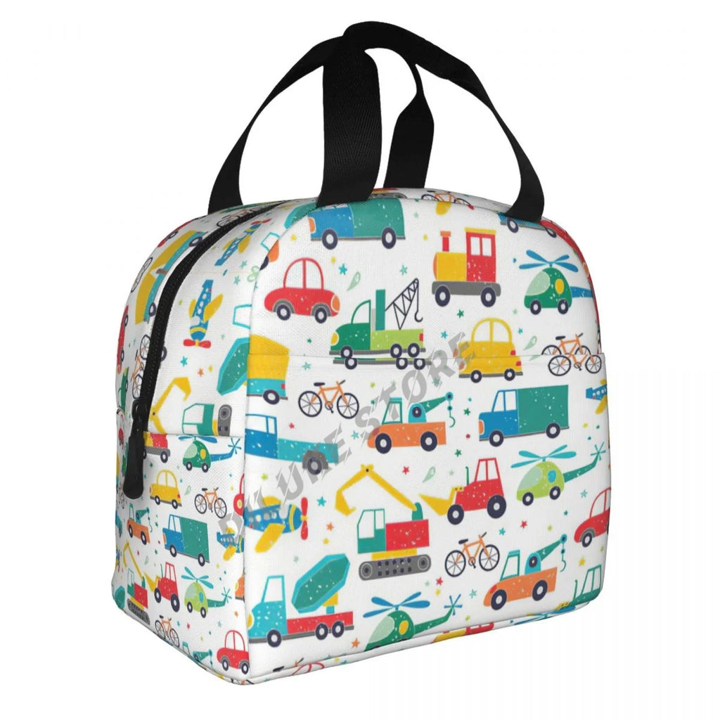 Cartoon Truck Car Puzzle Insulated Lunch Bag for Kids School