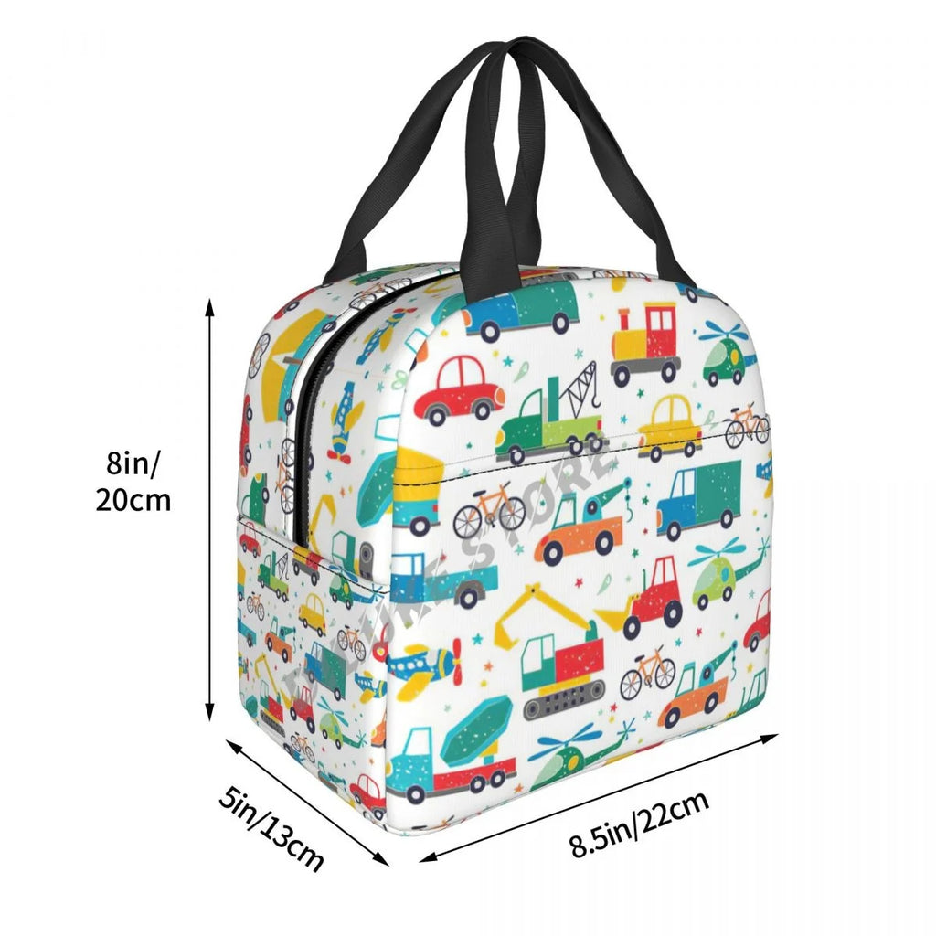 Cartoon Truck Car Puzzle Insulated Lunch Bag for Kids School