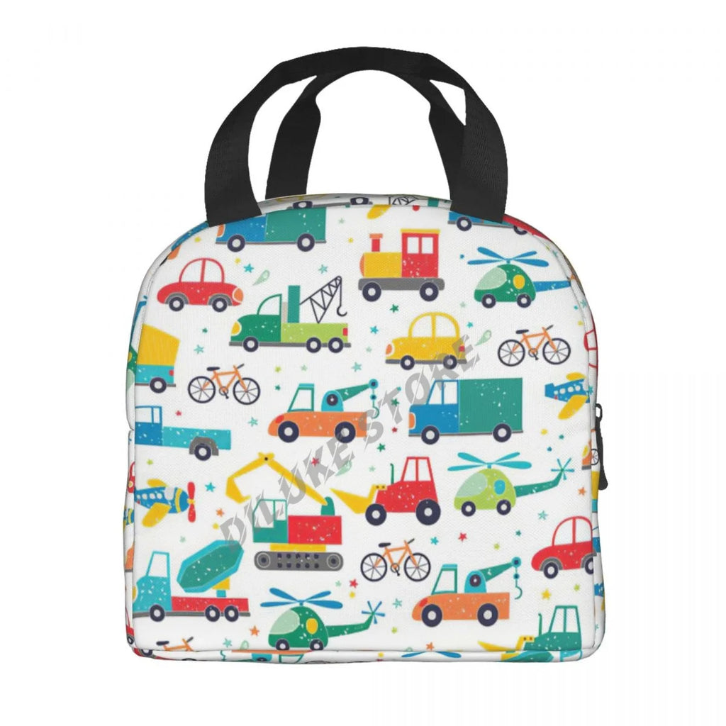 Cartoon Truck Car Puzzle Insulated Lunch Bag for Kids School