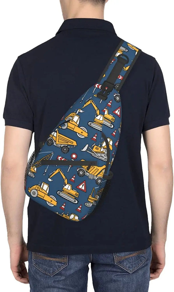 Cartoon Trucks And Cars Sling Bag Crossbody Shoulder Bags Travel Hiking Chest B