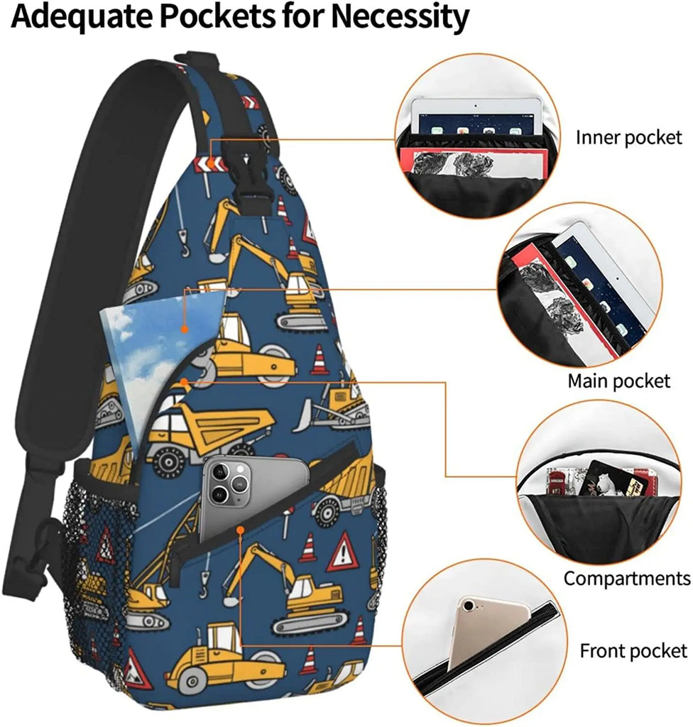 Cartoon Trucks And Cars Sling Bag Crossbody Shoulder Bags Travel Hiking Chest B