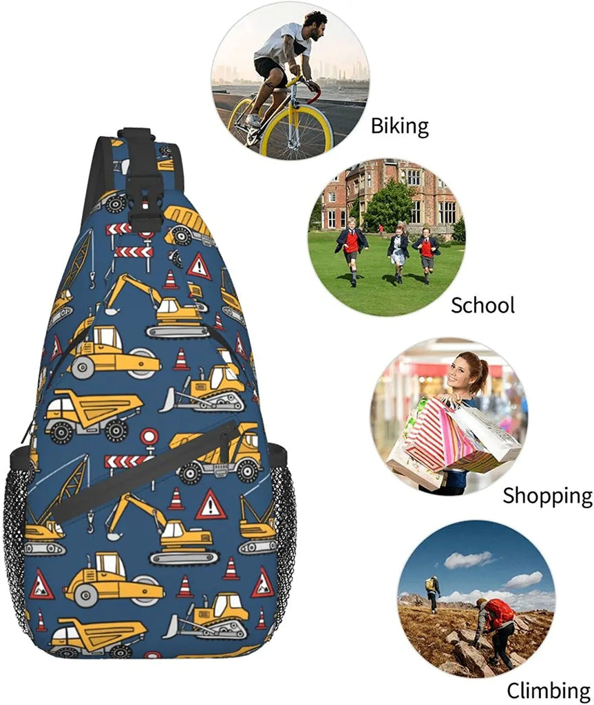 Cartoon Trucks And Cars Sling Bag Crossbody Shoulder Bags Travel Hiking Chest B