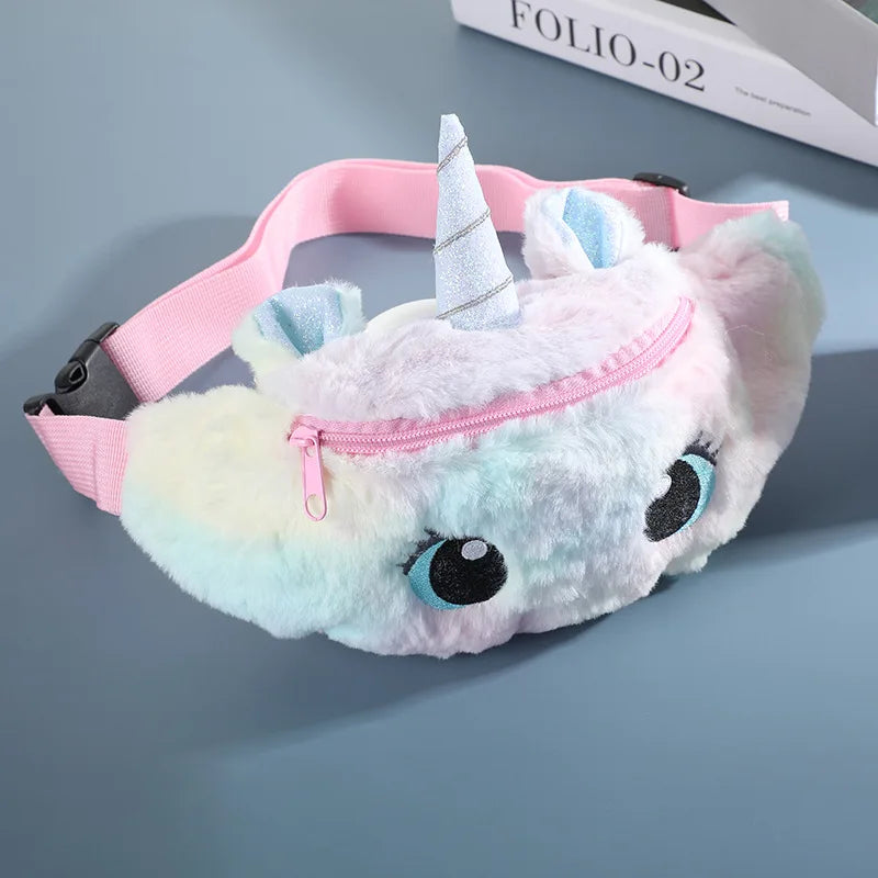 Cartoon Unicorn Waist Bag Plush Toys Pink Fanny Pack Kids Phone Pouch