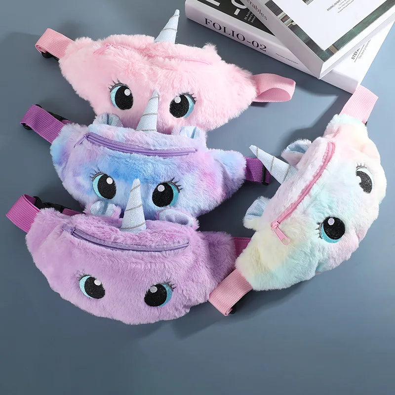 Cartoon Unicorn Waist Bag Plush Toys Pink Fanny Pack Kids Phone Pouch