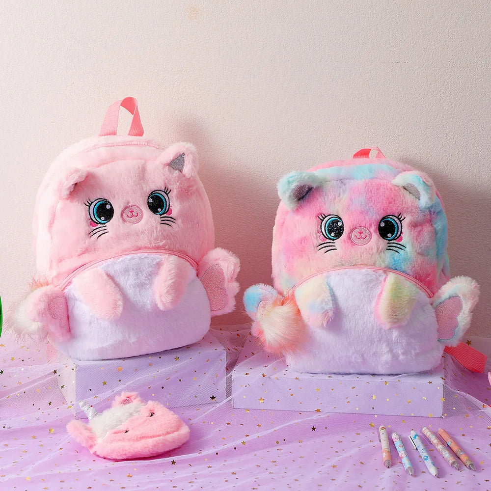 Cartoon plush big eyes backpack with wings for girls