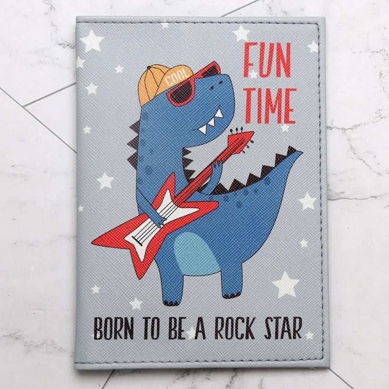 Cartoon Dinosaur Pattern Passport Holder Travel Storage Supplies