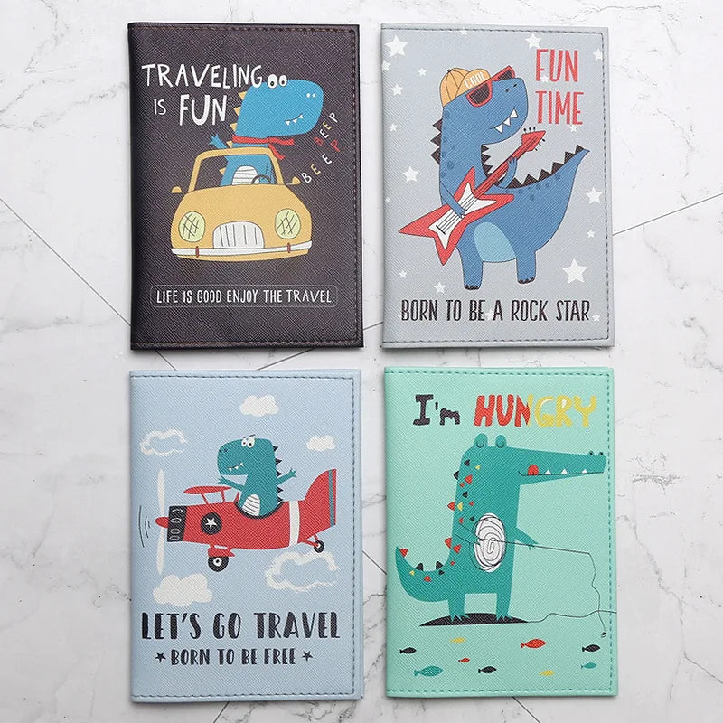 Cartoon Dinosaur Pattern Passport Holder Travel Storage Supplies