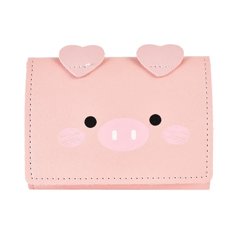 Cartoon Pig Small Wallet Female Short Soft Leather Student Three Fold