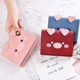 Cartoon Pig Small Wallet Female Short Soft Leather Student Three Fold